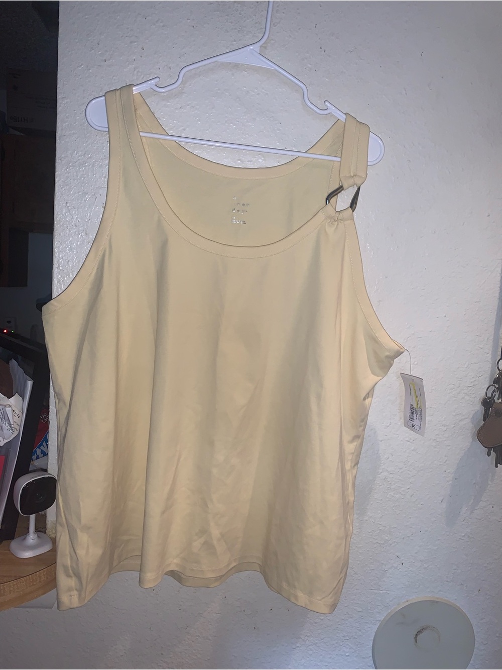 a new day Pale Yellow Ring-Accent Sleeveless Tank